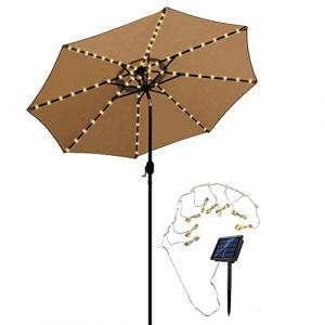 Bagima Eclairage Solaire Parasol avec Télécommande 104 LED 8 Modes Guirlande Lumineuse Parapluie pour Patio Extérieur et Intérieur Lumière Décorative (HONG SE XI, neuf)