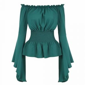 Josamogre Chemise Femme Medieval Renaissance Blouses Top R&eacute;tro Victorien &Eacute;paule D&eacute;nud&eacute;e &Eacute;l&eacute;gante Sexy Pirate Costume Vert M (Josamogre Corset, neuf)
