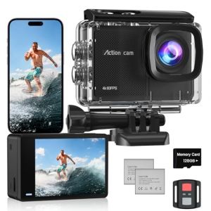 Camlance 4K60FPS Caméra Sport 48MP Caméra d'action avec 128GB Carte,40M Caméras Étanche,EIS Caméra sous-Marine 170° avec WiFi Télécommande,2 * 1350 mAh Divers Accessoires (quanlinkeji, neuf)