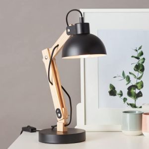 Lightbox lampe de bureau d&eacute;corative - lampe de table pivotante - convient pour 1x E27 - m&eacute;tal/bois noir - hauteur 42cm (Lightbox-Shop, neuf)