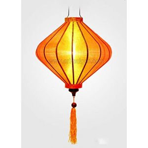 Lanterne Lampion Asiatique en Soie Orange T &Oslash;39cm - Lustre Suspension Traditionnel de Hoi an en Tissu, Bambou et Bois - D&eacute;coration et Artisanat du Vietnam (T25-O) (ART SAIGON, neuf)