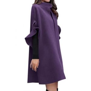 ORANDESIGNE Manteau Femme Hiver Chic Long Veste Poncho Cape Chale Elegant Cardigan Chaud Duffle Coat Laine Caban Blouson Ample Fluide C&eacute;r&eacute;monie Mode Outwear Wool Jacket A Violet XXL (ORANNER EU, neuf)