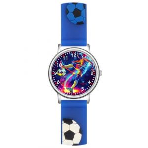 Alienwork Football Garçons Montre Pédagogique Apprendre l'Heure Enfants Garçon Argent Bracelet Bleu Bleu Marin Enfants Résistant à l'eau 5 ATM Temps d'apprentissage (?Alienwork, neuf)
