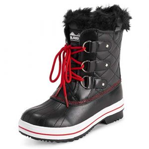 Polar Femmes Mid Rembourr&eacute;e Thermique Semelle En Caoutchouc Imperm&eacute;able L'hiver Neige Fausse Fourrure Bottes - Noir/Rouge - UK8/EU41 - YC0637 (Prime Brands Group FR, neuf)