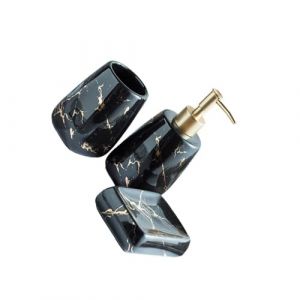 LIXSAZSE Ensemble d'accessoires de salle de bain robustes &agrave; motif marbre comprenant un porte-savon, un gobelet et distributeur lotion liquide. Convient pour la maison, le comptoir et le plan travail. (pitomizeshe, neuf)