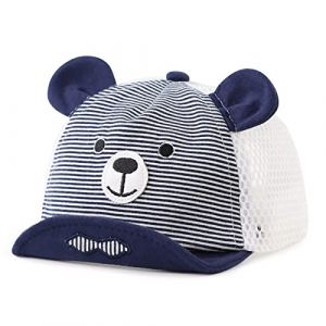 Pesaat Mignon Ours Bébé Casquette Printemps été Chapeau pour Enfant Coton Soleil Casquette Garçon Fille de 3 à 18 Mois (Marin en Filet, 3 à 18 Mois) (Pesaat Market, neuf)