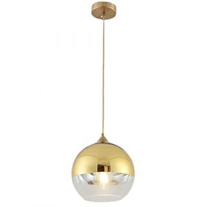 Euone_Clothes Suspension Luminaire avec Abat-jour Boule en Verre Semi-plaqu&eacute;, Lampe Suspendue de Plafond Moderne, Lustre de Chambre de Salle &agrave; manger de Cuisine (Or, 15cm) (Qiang0122, neuf)