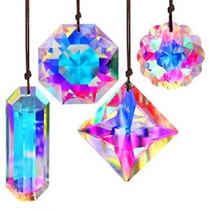 H&D HYALINE & DORA Lot de 4 prismes en cristal coloré à suspendre - Créateur arc-en-ciel - Attrape-soleil en verre pour fenêtre, lustre, décoration de jardin (crystalonline, neuf)