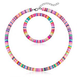 Heishi Collier de Surfeur Collier Ras du Cou Bohème et Bracelet de Perle Bohème Bijoux pour Femmes Filles (Xunyang YEETI, neuf)