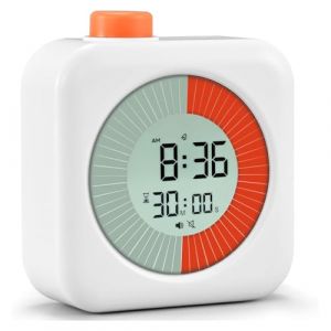 EooCoo Minuteur Visuel Timer Enfant 60 Min, Time Timer avec Compte à Rebours, Chrono, Horloge & Réveil avec Alarme Sonore/Silencieuse, pour Enfants et Adultes, pour Cuisine, École, Bureau (Blanc) (EooCoo FR, neuf)