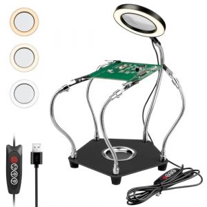 Lytool Troisième main Soudure,Aider Les Mains Station de Soudage, avec Lampe Loupe 3X LED à Intensité Variable, Main d'Aide à Souder Flexible avec 4 Bras de Support pour Les Réparations de Soudure (Lytool, neuf)