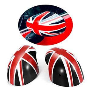 MINI Extérieur Miroir Décor, coques de rétroviseurs latéraux pour Mini Cooper One/D/SD/S/JCW F54 F55 F56 F57 F60 2020-2022 (Union Jack Noir, Série F Avec trou de lumière) (UVCANY-EU, neuf)
