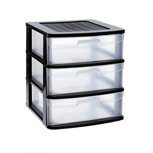 Acan Tradineur - Commode sena 3 tiroirs, plastique noir, 40 x 39 x 49,5 cm, tour de rangement, tiroirs opaques, organisateur auxiliaire multi-usages, rangement, chambre, salle de bain, bureau (TRADINEUR, neuf)