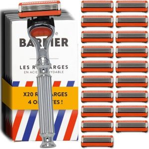 Rasoir 5 lames pour homme avec 20 recharges de Monsieur BARBIER | Kit de rasage manuel L’EXPLORER | Compatible manche FUSION® | Idéal pour un rasage de très (très) près (Monsieur Barbier, neuf)