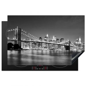 KitchenYeah&copy; Protection Plaque Induction 81x52 cm Protege Deco Cuisine Cache Prot&egrave;ge De Cuisson Accessoires New York - Pont - Brooklyn - Noir et blanc - Architecture (KitchenYeah, neuf)