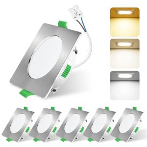 ALUSSO LIGHTING Lot de 6 Spot LED Encastrable 68mm, 4W 230V Spots de Plafond Encastre 3000K 4000K 6500K Réglable, IP44 Spot Salle de Bain LED pour Salon Cuisine, Nickel,Carré (XL2021, neuf)