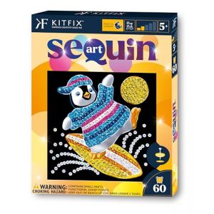 Kitfix - Sequin Art 60-20 x 20 cm- Manchot - Image &agrave; paillettes pour enfants - 20 x 20 cm - Activit&eacute; manuelle de 60 min - Kit de cr&eacute;ation pour enfants &agrave; partir de 5 ans - 1328 (Kitfix, neuf)