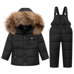 Enfant Combinaison de Ski avec Veste de Duvet, Pantalons de Ski et Doudoune &agrave; Capuche pour Enfants 2 Pi&egrave;ces B&eacute;b&eacute; Fille Gar&ccedil;on Veste Blouson Manches Longues Hiver Ensemble de Ski, Noir 3-4 Ans (JiAmy-EU, neuf)