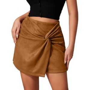 Ausing Mini Jupe en Daim Femme Jupe Courte Moulante Short Taille Haute Jupes Crayon Fendue Devant Sexy Jupes Fronc&eacute;e Extensible &Eacute;lastique A Line Shorts Droite Fermeture &Eacute;clair Hiver Automne Kaki S (QINSIKEJI, neuf)
