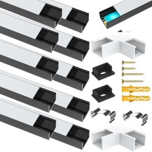 Angdarun Lot de 10 profilés LED x 1 m, Professionnels en Aluminium pour Bandes LED - en Forme de U - pour Canal LED/Rail LED - pour Bandes Lumineuses jusqu'à 16 mm - pour Plafond, vitrine (10 X 1m) (Angda, neuf)