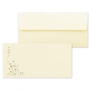 Lot de 100 enveloppes avec étoiles métallisées – DIN long – Motif pluie d'étoiles en relief – Couleur : crème – vanille, collage adhésif, 100 g/m² – 110 x 220 mm – Idéal pour Noël (GUSTAV NEUSER GmbH, neuf)