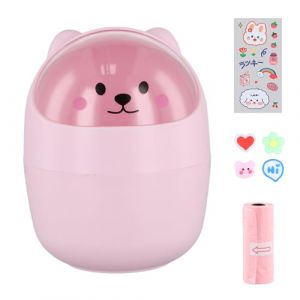 Poubelle de Table, Mini Poubelle de Bureau avec Couvercle, Mini Amovible Porte Stylo Mignon, Belle Corbeille &agrave; Papier, Plastique Poubelles de Maquillage (Rose+autocollantsx2 types+sac poubelle) (Rapidbok, neuf)