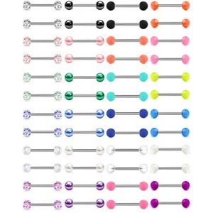 LAURITAMI 24 Paires 14G Brille dans Le Noir Flexible Acrylique Droit Piercing Langue Bars Barbell Mamelon Ring Mamelon Shield Retainer Piercing Bijoux 14mm (FaLan Jewelry, neuf)