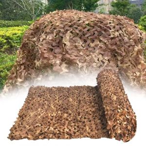 Filet Camouflage Sable 3x3m(9.8x9.8ft), 210D (90-100g)/m&sup2; Filet de Camouflage renforc&eacute;, Protection Solaire, Militaire, Paysages forestiers, Jardin, Piscine, Camping Durable (Ronglibai, neuf)