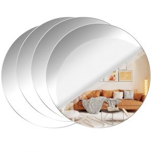 Leikedun 4 Pi&egrave;ces 30cm Miroir Mural Autocollant pour Salon decoratif Acrylique, Miroir Rond Plaque Autocollant Miroir, Miroirs Collant Muraux Flexible Miroire Deco pour Salle de Bain, Salon, Chambre (TsLinc, neuf)