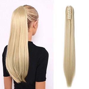 SEGO Postiche Queue de Cheval - Queue de Cheval Blond Lisse - Extension Ponytail Queue de Cheval Pince - 53 CM Blond Blanchi (Shiny Collection-88, neuf)