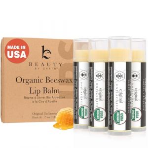 Beauty By Earth Baume à lèvres bio (Original Unflavored) 4 Pack tube; Pure et naturelle Cire d'abeille Beurre à lèvres avec Aloe Vera, la vitamine E pour un transparent brillant, Made In Usa (Fast Media Ships From USA, neuf)