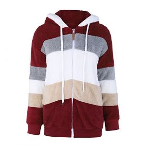 Veste Polaire Femme Fille Chaude Sweats à Capuche Zippé Laine épais Manteau Hiver Grande Taille Manche Longue Blousons Casual avec Poche Veste en Peluche Doux Cardigan Bloc de Couleur Outerwear (dongTER, neuf)