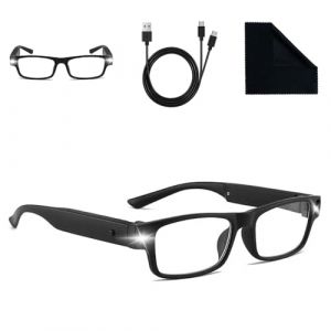 HuaMuDM Lunettes loupe 300% avec lumière,Mains Libres Filtre De lumière,Lunette Loupe avec 2 LED,Lunettes Loupe De Lecture avec Lumière,Lunettes Loupe avec Lumière LED (B) (HuaMuDM, neuf)