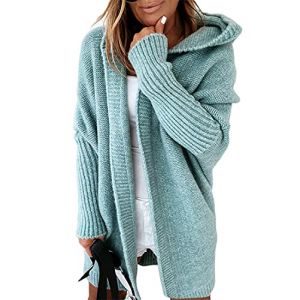 ORANDESIGNE Gilet Long Femme Hiver Cardigan Grande Taille Manches Longues Chic Tricot Grosse Maille &Eacute;l&eacute;gant Manteau Outwear D Bleu Clair XL (ORANNER EU, neuf)
