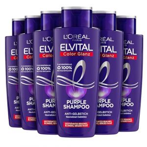 L'Oréal Paris Elvital Shampooing pour cheveux blonds, méchés, gris, neutralisant les tons jaunes, Color Brillance Purple Silver Shampooing anti-jaunissement, 6 x 200 ml (ROKI SHOP, neuf)