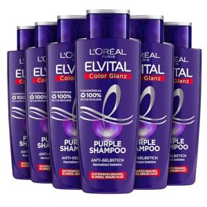 L'Oréal Paris Elvital Shampooing pour cheveux blonds, méchés, gris, neutralisant les tons jaunes, Color Brillance Purple Silver Shampooing anti-jaunissement, 6 x 200 ml (Internethandel.Ziegler, neuf)