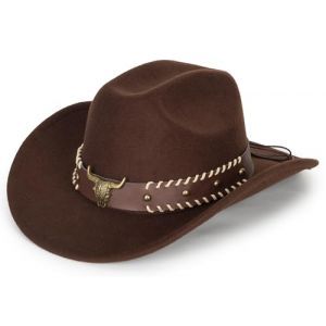 Chapeau de Cowgirl en Feutre Western Classique pour Femme et Homme avec Large Bord Fedora Jazz avec Bande de Taureau, M (wodege, neuf)