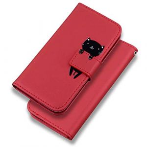 Bartern Coque pour iPhone 12 Mini Clapet,Dessin Anim&eacute; Chat Portefeuille Etui en Cuir PU,TPU Antichoc Housse Flip Case avec Rabat Fentes pour Cartes et Fonction Support,Rouge (Bartern, neuf)