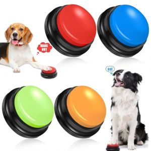 Vmxlso 4 Pi&egrave;ces Buzzer Enregistrable Chien, Buzzer Chien Enregistrement de 30 Secondes, Bouton Chien Communication, Bouton Enregistreur Chien, Buzzer Enregistreur pour Animaux de Compagnie Chien Chat (DongGuanShi MingYinDianZi ShangWuYouXianGongSi, neuf)