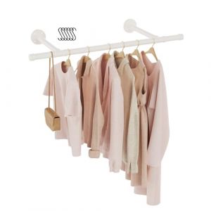 GUOHNHE Tringle &agrave; V&ecirc;tement Mural 77cm, M&eacute;tal Portant &agrave; V&ecirc;tements Murale Industriel, Barre &agrave; V&ecirc;tements amovible et Multifonction, Penderie Murale, Lot de 1, Cr&egrave;me, SG77W-1 (GUOHNHE, neuf)