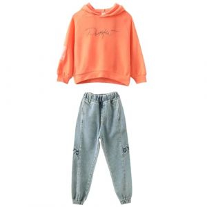amropi Filles Ensembles Pantalon et Haut Sweats &agrave; Capuche Surv&ecirc;tement Jeans Jogging V&ecirc;tement Orange, 7-8 Ans (YunBao Footwear Trade, neuf)