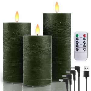 AiiBowy Bougies LED Rechargeables USB [3 PCS] Bougies LED Flamme Vacillante, Bougies LED Sans Flamme, Bougies Piliers pour Décoration Halloween, Noël, Anniversaire et Fêtes Vert (HuuFan Shop, neuf)