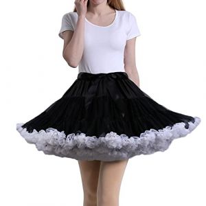 Tmade Jupe en Tulle pour Femme - Jupon de Cosplay Multicouche - Jupe Tutu pour Halloween Rock Party Festival Celebration Longueur : 40 cm - Tour de Taille : 56-100 cm(Noir et Blanc) (Tmade, neuf)