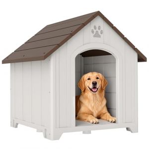 PawHut Niche ext&eacute;rieure pour Chiens, Niche pour Grands Chiens en Plastique imperm&eacute;able avec 2 fen&ecirc;tres, Socle sur&eacute;lev&eacute;, piquets, Facile &agrave; Monter, 88 x 79 x 89 cm, Marron fonc&eacute; (OutSunny Iberica, neuf)