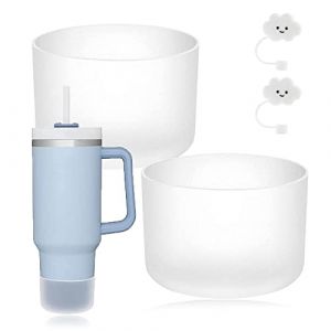 Ruikdly Bouteille d'eau 2 pièces Manchon de Botte de Protection en Silicone avec 2 Couvercles de Paille Anti-Poussière Botte Flexible Anti-dérapante pour Bouteille (Blanc transparent) (Ruikdly, neuf)