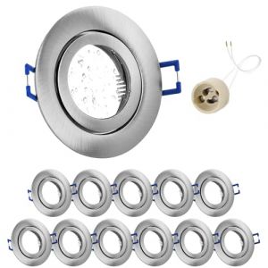 GeyouLux 12x Spot LED Encastrable 230V IP44 Cadre Avec Douille GU10, Spots de plafond en Aluminium Nickel bross&eacute;, Rond plat Spots Salle de bain spot cadre d'encastrement 68mm pour ext&eacute;rieur- int&eacute;rie (Geyoulux, neuf)