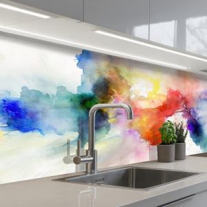 KitchenYeah© Credence Cuisine Adhesive 80x150 cm Protege Mur Revetement Mural Adhesif Parement Interieur À Coller Plaque Plastique Rigide Aquarelle - Arc-en-ciel - Abstrait - Art - Couleurs (KitchenYeah, neuf)