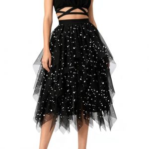Montrestar Jupes en tulle pour femme, jupe taille haute A-ligne, jupe bouffante superpos&eacute;e haut-bas, jupe en tulle irr&eacute;guli&egrave;re &eacute;l&eacute;gante longue pour l'&eacute;t&eacute;, jupe en maille multicouche pour bal de promo (XINYAO-EU, neuf)