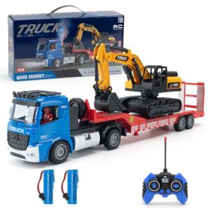 X-Verse Chariot &agrave; plateforme t&eacute;l&eacute;command&eacute; 2,4 GHz et pelleteuse, tracteur &agrave; selle, avec son et lumi&egrave;res, convient aux v&eacute;hicules de chantier pour gar&ccedil;ons - 3 batteries (bleu) (X-verse, neuf)