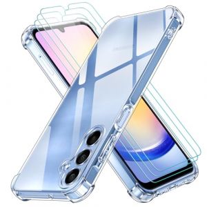 ivoler 4 en 1 Coque pour Samsung Galaxy A25 5G avec 3 Pièces Verre Trempé, Ultra Transparent Étui de Protection en Silicone Antichoc, Souple TPU Anti-Rayures Bumper Housse (AYRmall-AMFR, neuf)